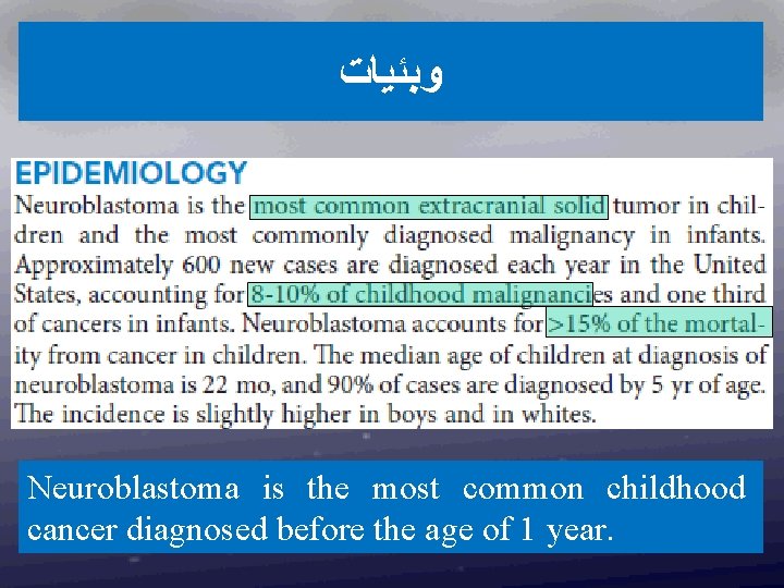  ﻭﺑﺌﻴﺎﺕ Neuroblastoma is the most common childhood cancer diagnosed before the age of