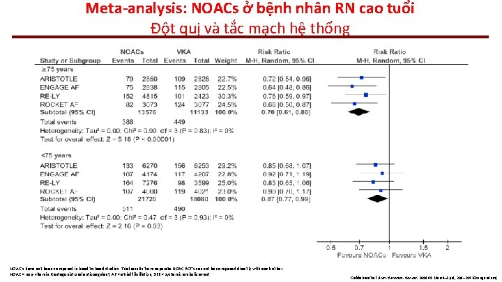 Meta-analysis: NOACs ở bệnh nhân RN cao tuổi Đột quị và tắc mạch hệ