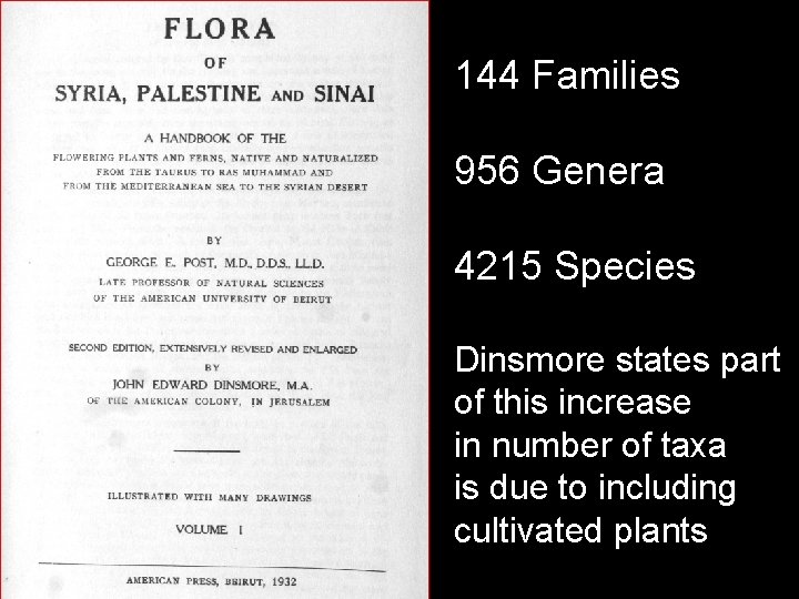 144 Families 956 Genera 4215 Species Dinsmore states part of this increase in number