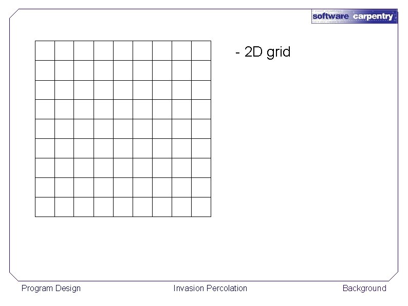 - 2 D grid Program Design Invasion Percolation Background 
