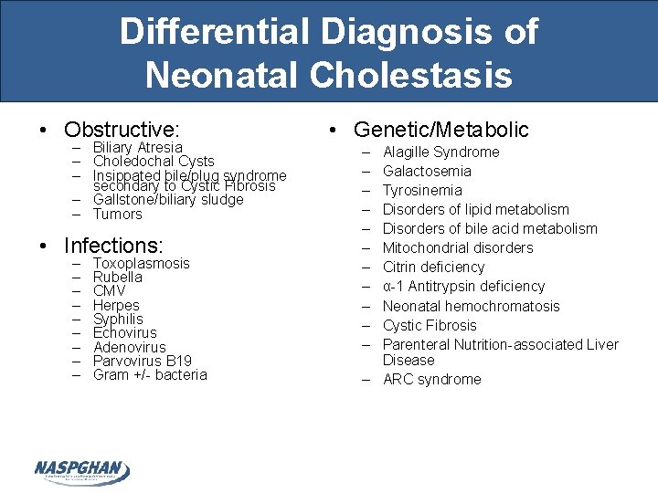 Differential Diagnosis of Neonatal Cholestasis • Obstructive: – Biliary Atresia – Choledochal Cysts –