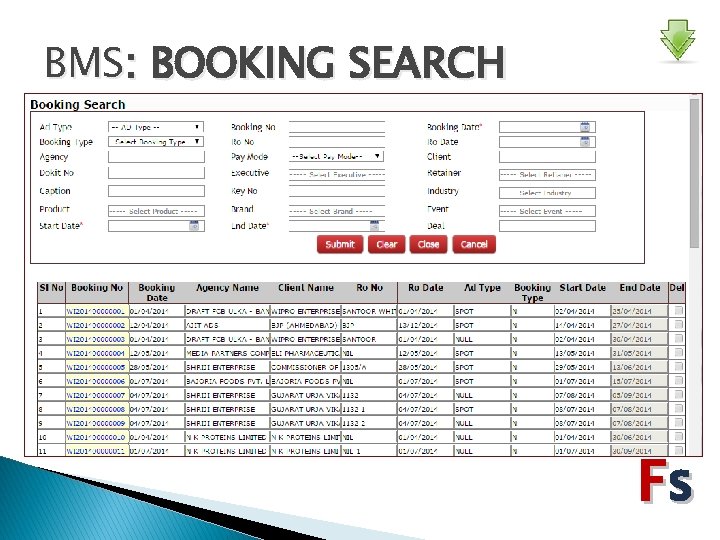 BMS: BOOKING SEARCH Fs 