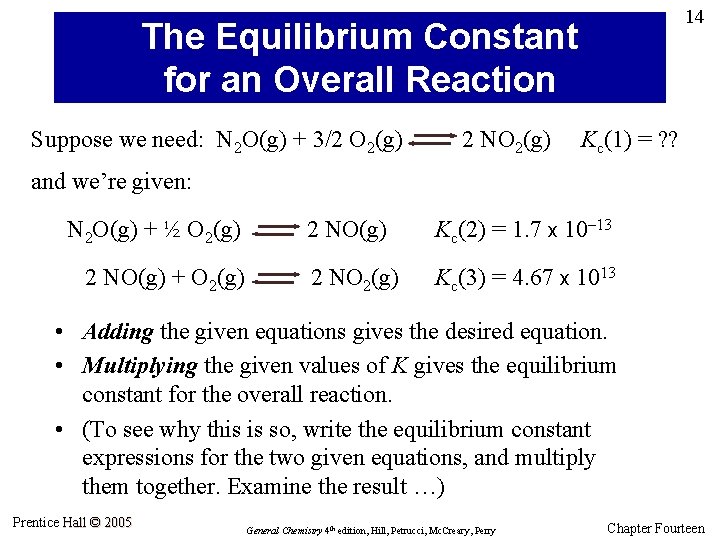 14 The Equilibrium Constant for an Overall Reaction Suppose we need: N 2 O(g)
