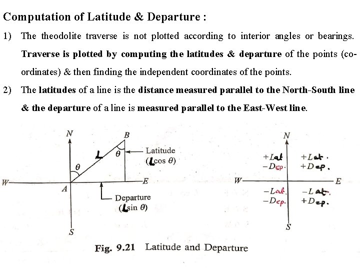 Computation of Latitude & Departure : 1) The theodolite traverse is not plotted according