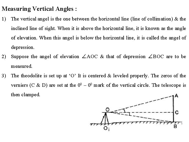 Measuring Vertical Angles : 1) The vertical angel is the one between the horizontal