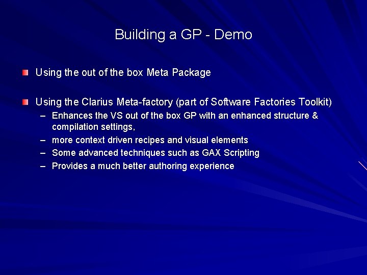 Building a GP - Demo Using the out of the box Meta Package Using