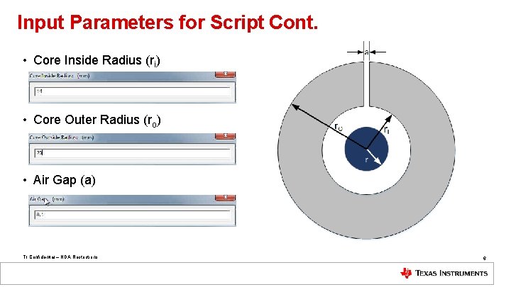 Input Parameters for Script Cont. • Core Inside Radius (ri) • Core Outer Radius