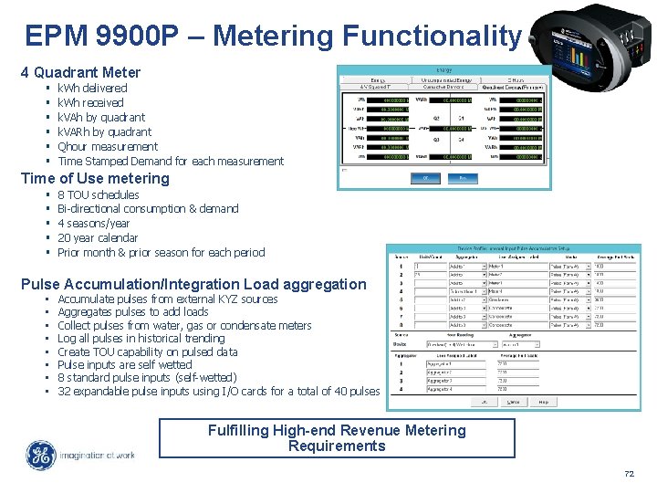 EPM 9900 P – Metering Functionality 4 Quadrant Meter § § § k. Wh
