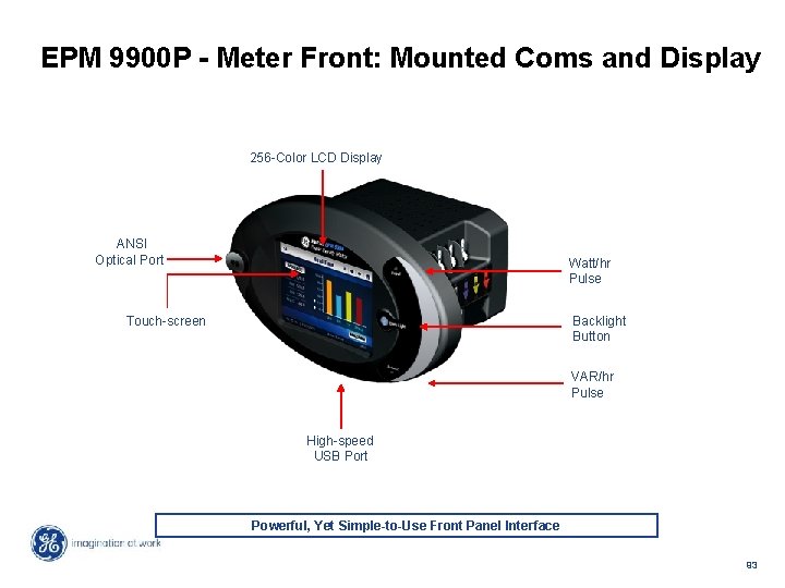 EPM 9900 P - Meter Front: Mounted Coms and Display 256 -Color LCD Display