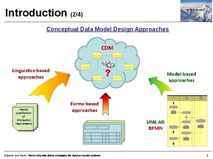 Introduction (2/4) 26. 08 -31. 08. 2013. Conceptual Data Model Design Approaches CDM ?