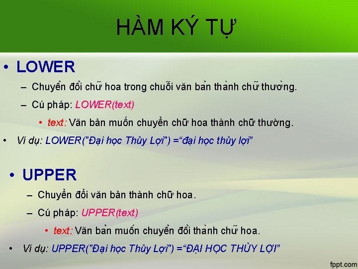 HÀM KÝ TỰ • LOWER – Chuyê n đô i chư hoa trong chuô