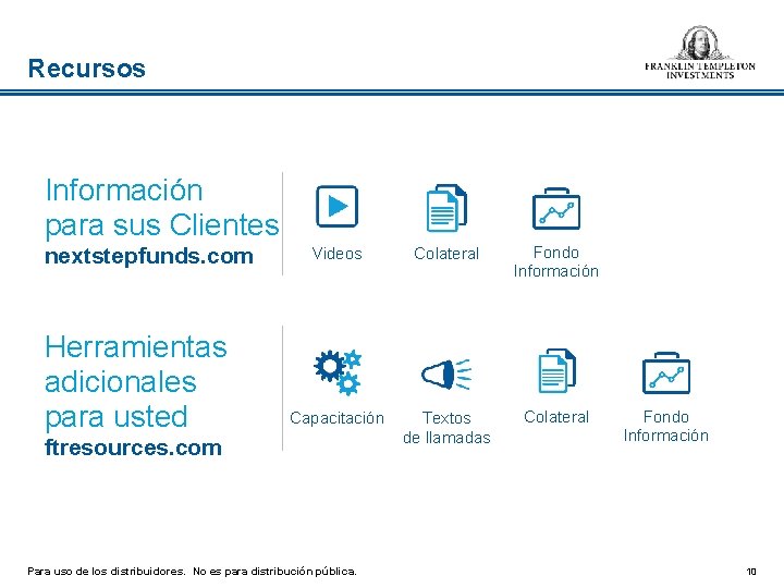 Recursos Información para sus Clientes nextstepfunds. com Herramientas adicionales para usted Videos Colateral Fondo