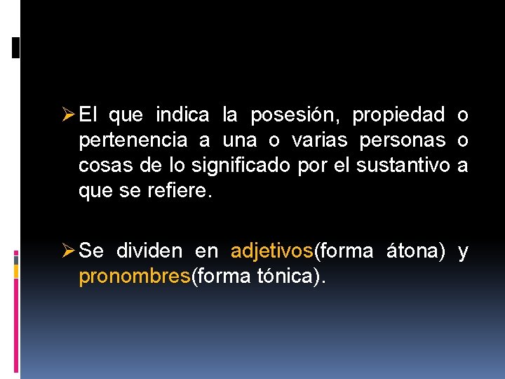 Ø El que indica la posesión, propiedad o pertenencia a una o varias personas