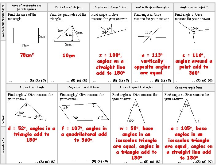 www. vle. mathswatch. com Area of rectangles and parallelograms Find the area of the
