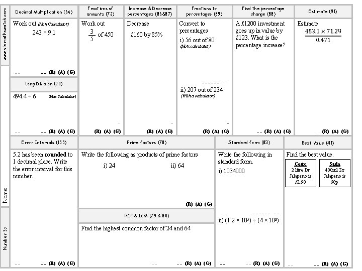 www. vle. mathswatch. com Decimal Multiplication (66) Work out (Non Calculator) 243 × 9.