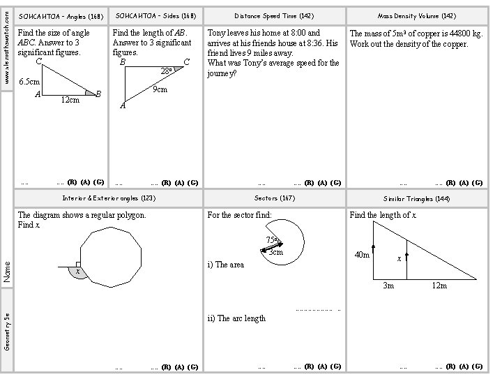 www. vle. mathswatch. com SOHCAHTOA – Angles (168) Find the size of angle ABC.