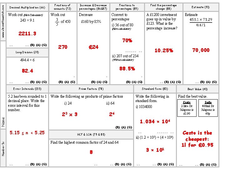 www. vle. mathswatch. com Decimal Multiplication (66) Work out (Non Calculator) 243 × 9.