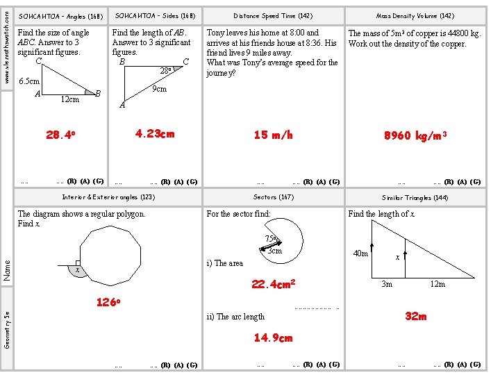 www. vle. mathswatch. com SOHCAHTOA – Angles (168) Find the size of angle ABC.