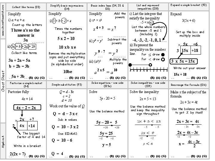 www. vle. mathswatch. com Collect like terms (33) Simplify i) a + a Count