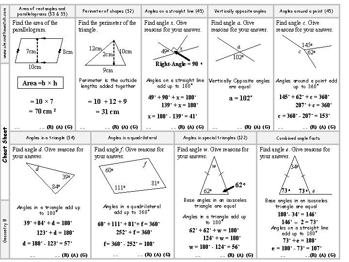 www. vle. mathswatch. com Area of rectangles and parallelograms (53 & 55) Find the