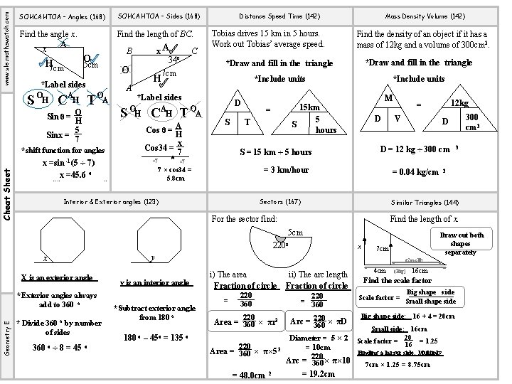 www. vle. mathswatch. com SOHCAHTOA – Angles (168) SOHCAHTOA – Sides (168) Find the
