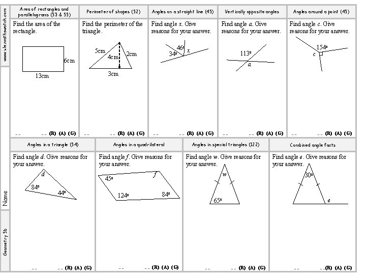 www. vle. mathswatch. com Area of rectangles and parallelograms (53 & 55) Find the