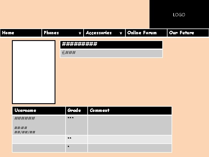 LOGO Home Phones v Accessories ##### £### Username Grade ###### *** ##: ## ##/##/##