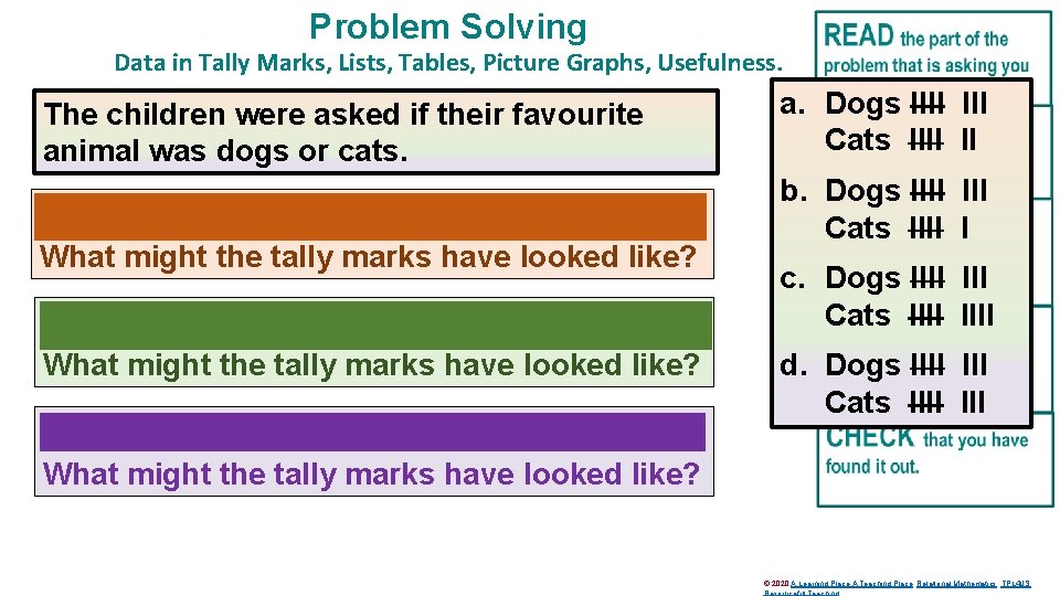 Problem Solving Data in Tally Marks, Lists, Tables, Picture Graphs, Usefulness. The children were
