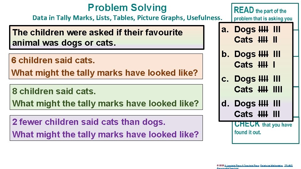 Problem Solving Data in Tally Marks, Lists, Tables, Picture Graphs, Usefulness. The children were