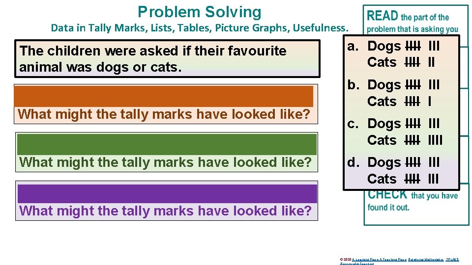 Problem Solving Data in Tally Marks, Lists, Tables, Picture Graphs, Usefulness. The children were