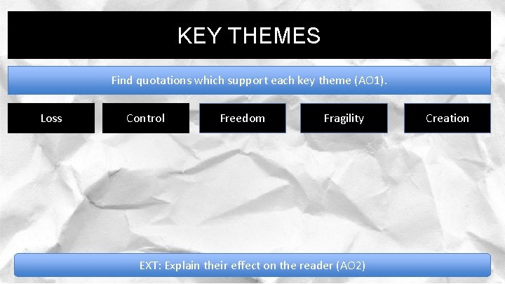 KEY THEMES 1 Find quotations which support each key theme (AO 1). Loss Control