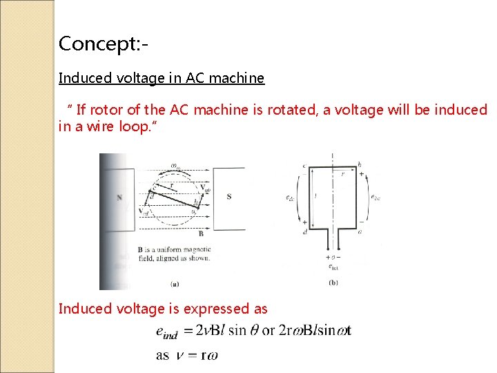 Concept: Induced voltage in AC machine “ If rotor of the AC machine is