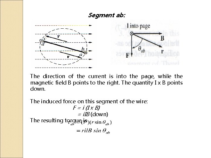 Segment ab: The direction of the current is into the page, while the magnetic