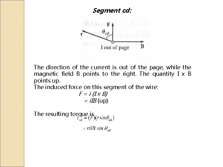 Segment cd: The direction of the current is out of the page, while the