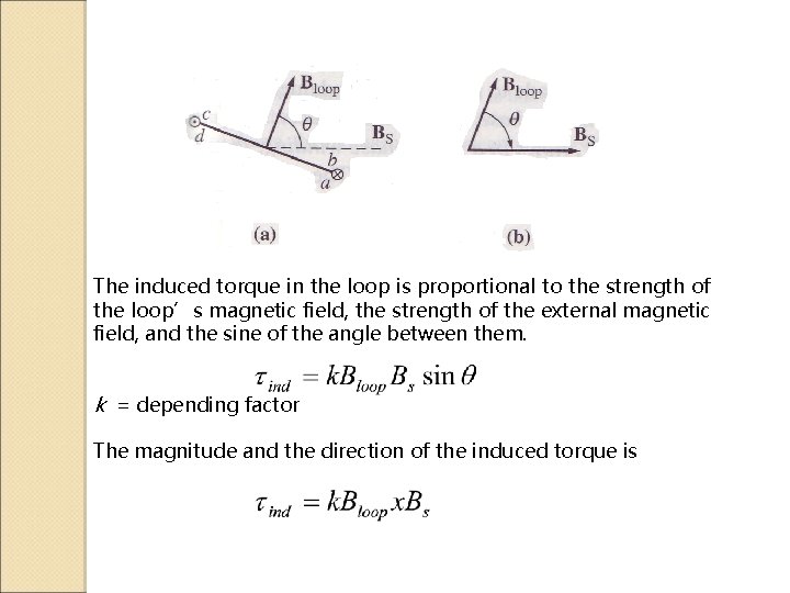 The induced torque in the loop is proportional to the strength of the loop’s