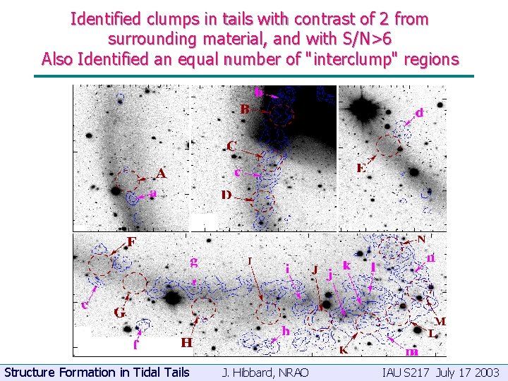 Identified clumps in tails with contrast of 2 from surrounding material, and with S/N>6