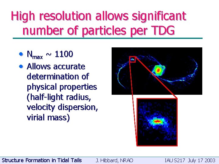 High resolution allows significant number of particles per TDG • • Nmax ~ 1100