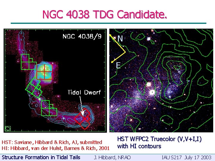 NGC 4038 TDG Candidate. N E HST: Saviane, Hibbard & Rich, AJ, submitted HI: