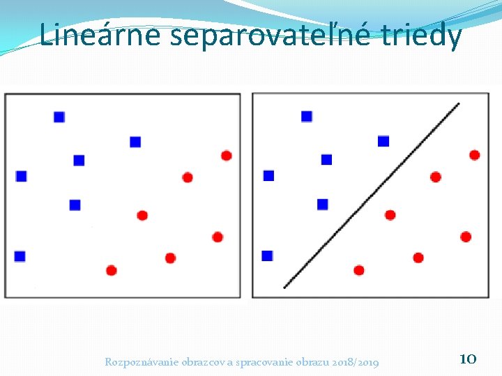 Lineárne separovateľné triedy Rozpoznávanie obrazcov a spracovanie obrazu 2018/2019 10 