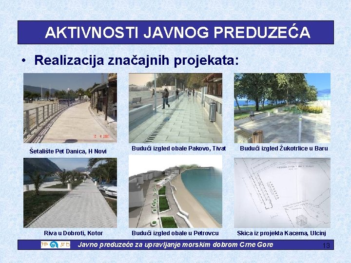 AKTIVNOSTI JAVNOG PREDUZEĆA • Realizacija značajnih projekata: Šetalište Pet Danica, H Novi Riva u