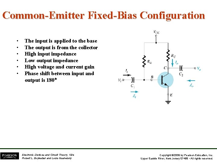Common-Emitter Fixed-Bias Configuration • • • The input is applied to the base The Common-Emitter Fixed-Bias Configuration • • • The input is applied to the base The