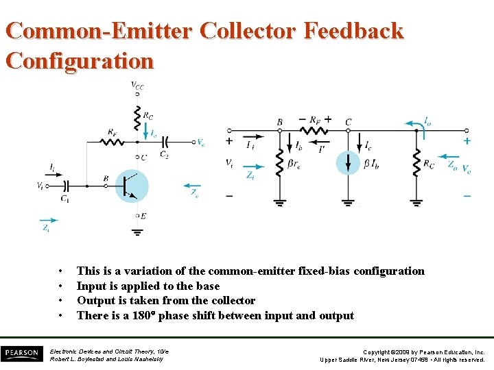 Common-Emitter Collector Feedback Configuration • • This is a variation of the common-emitter fixed-bias Common-Emitter Collector Feedback Configuration • • This is a variation of the common-emitter fixed-bias