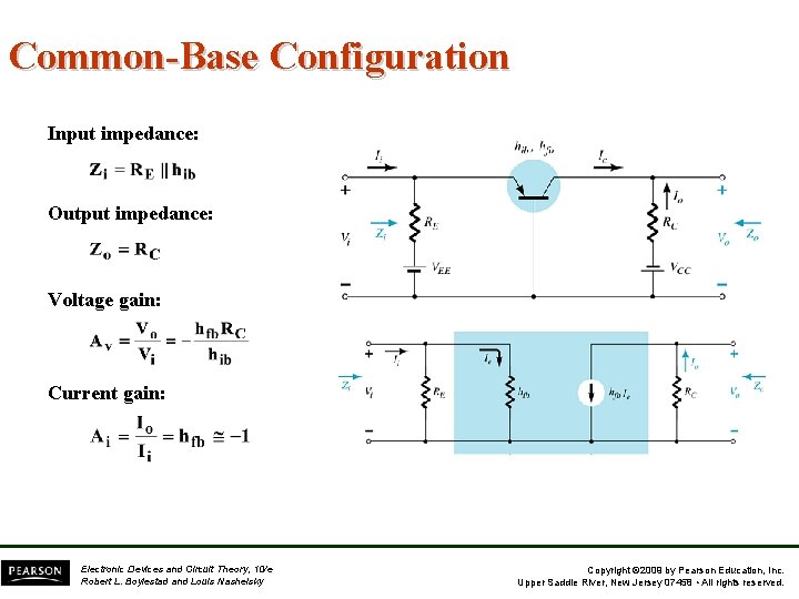 Common-Base Configuration Input impedance: Output impedance: Voltage gain: Current gain: Electronic Devices and Circuit Common-Base Configuration Input impedance: Output impedance: Voltage gain: Current gain: Electronic Devices and Circuit
