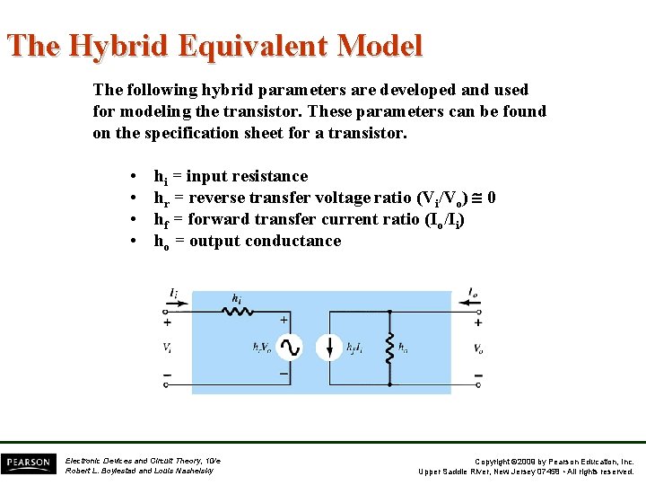 The Hybrid Equivalent Model The following hybrid parameters are developed and used for modeling The Hybrid Equivalent Model The following hybrid parameters are developed and used for modeling