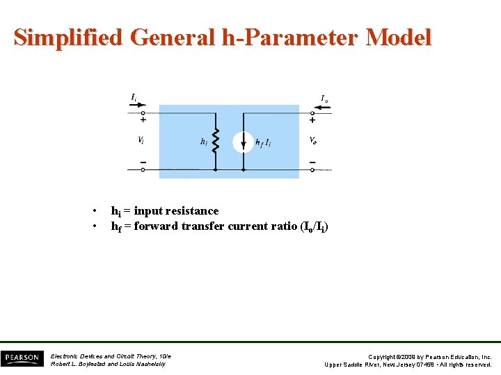 Simplified General h-Parameter Model • • hi = input resistance hf = forward transfer Simplified General h-Parameter Model • • hi = input resistance hf = forward transfer