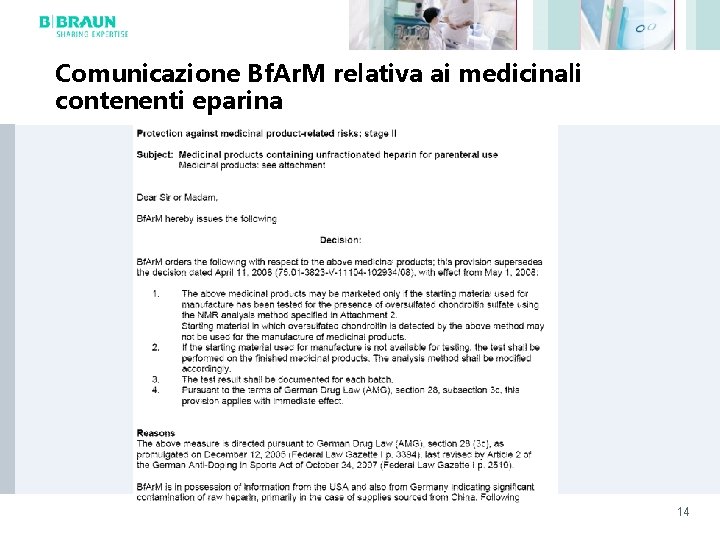 Comunicazione Bf. Ar. M relativa ai medicinali contenenti eparina 14 