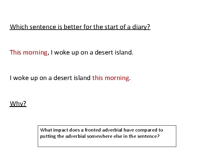 Which sentence is better for the start of a diary? This morning, I woke