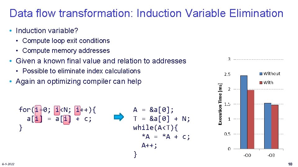 Data flow transformation: Induction Variable Elimination • Induction variable? • Compute loop exit conditions