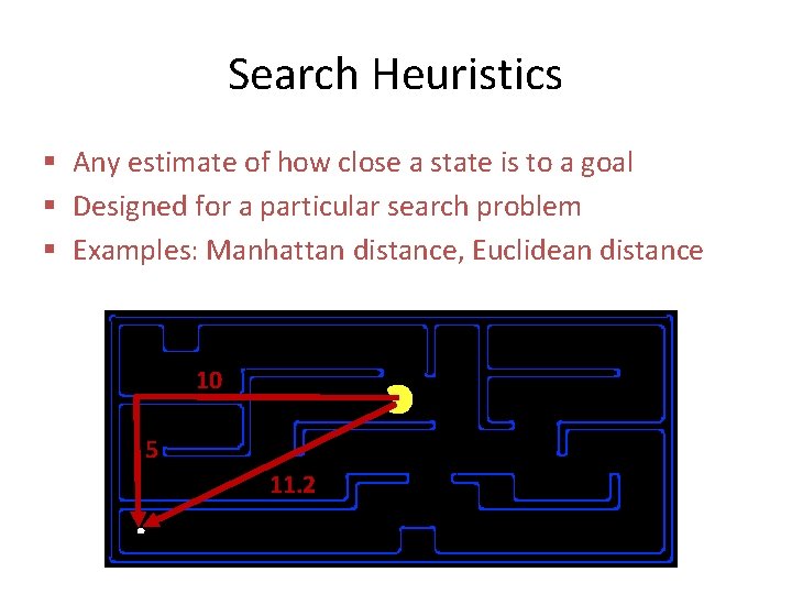 Search Heuristics § Any estimate of how close a state is to a goal