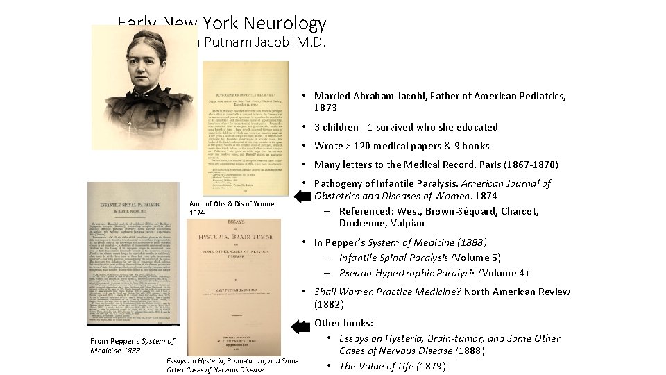 Early New York Neurology Mary Corinna Putnam Jacobi M. D. 1842 -1906 • Married